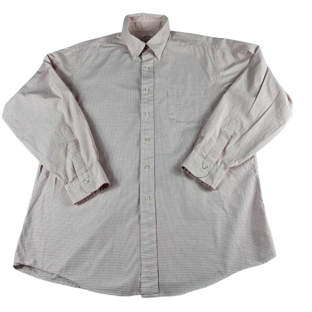 Brooks Brothers 1818 Dress Shirt Mens 16 34 Red White Gingham Cotton Long Sleeve